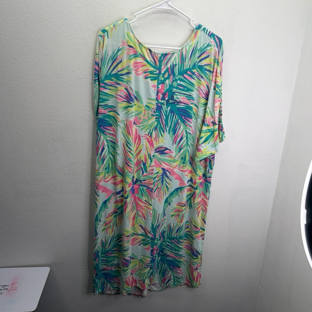 Lilly Pulitzer Tropical Dress Caftan Mini Short Sleeve SZ XL Resort Wear Beachy - Picture 3 of 5